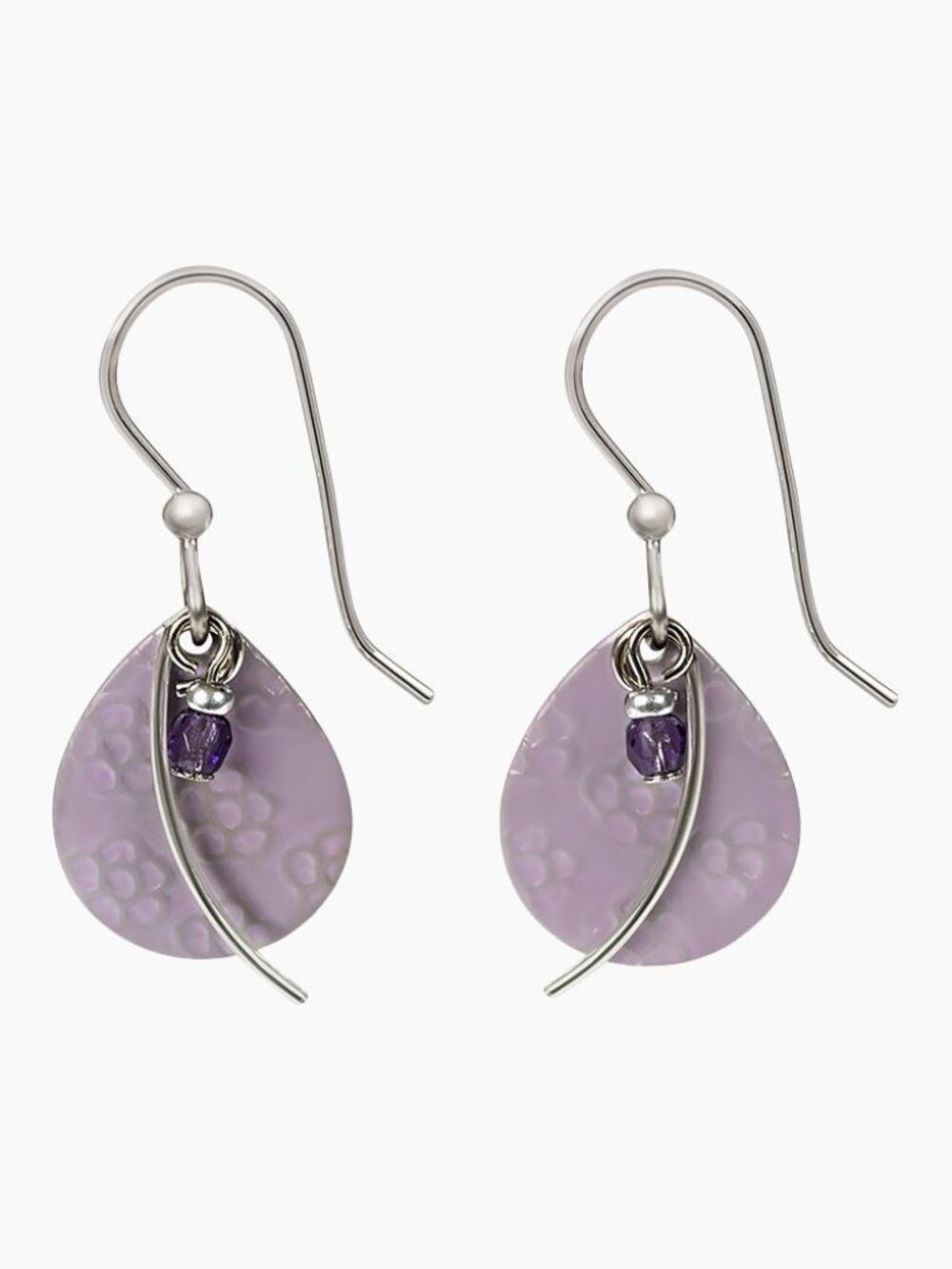 Silver Forest Lavender Floral Teardrop Dangle Earrings Surgical Steel Fish Hook